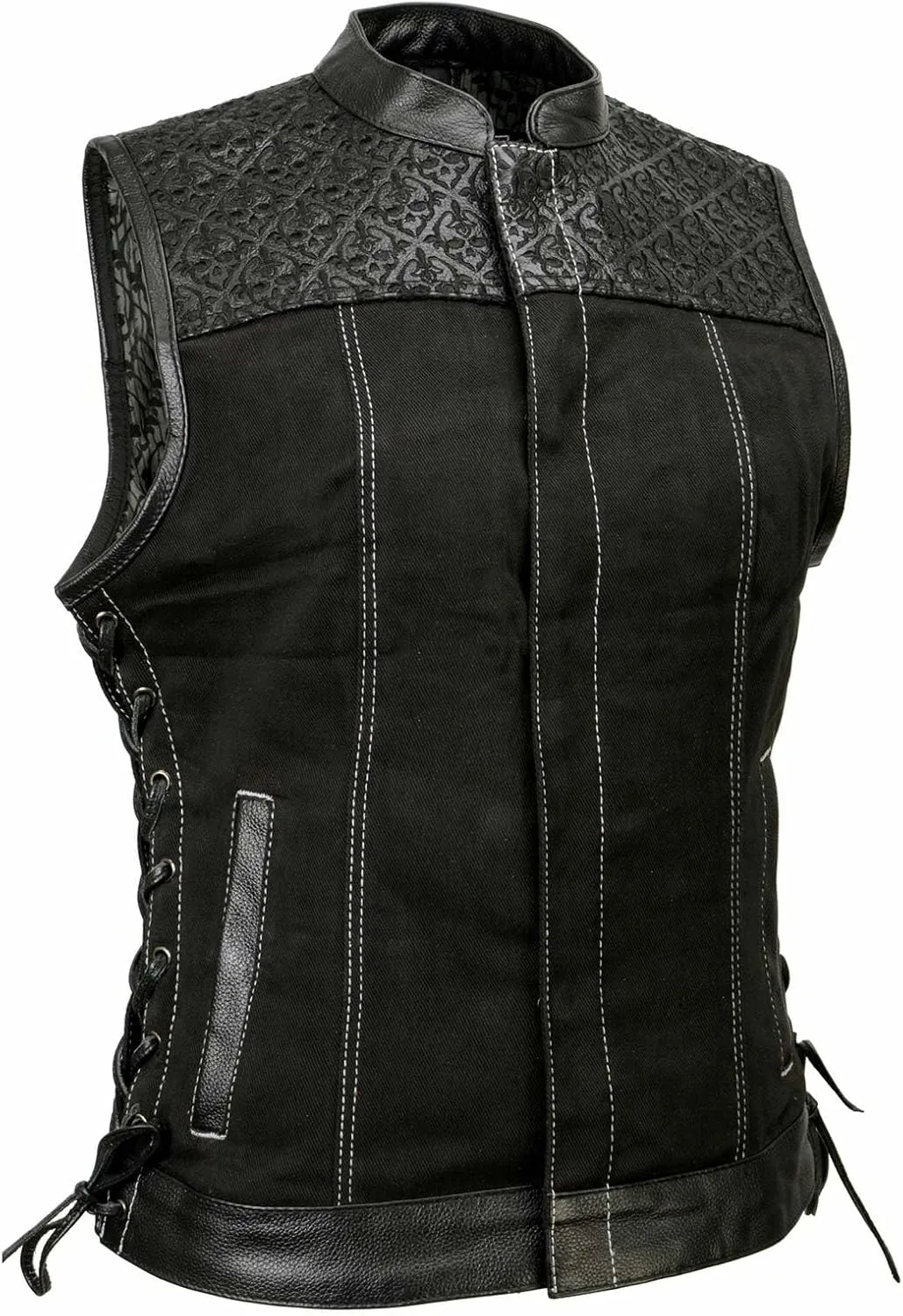 Milwaukee Leather MDL4052 Women's 'Skelly' Black Motorcycle Denim Vest w/Skull Embroidery - 2X-Large