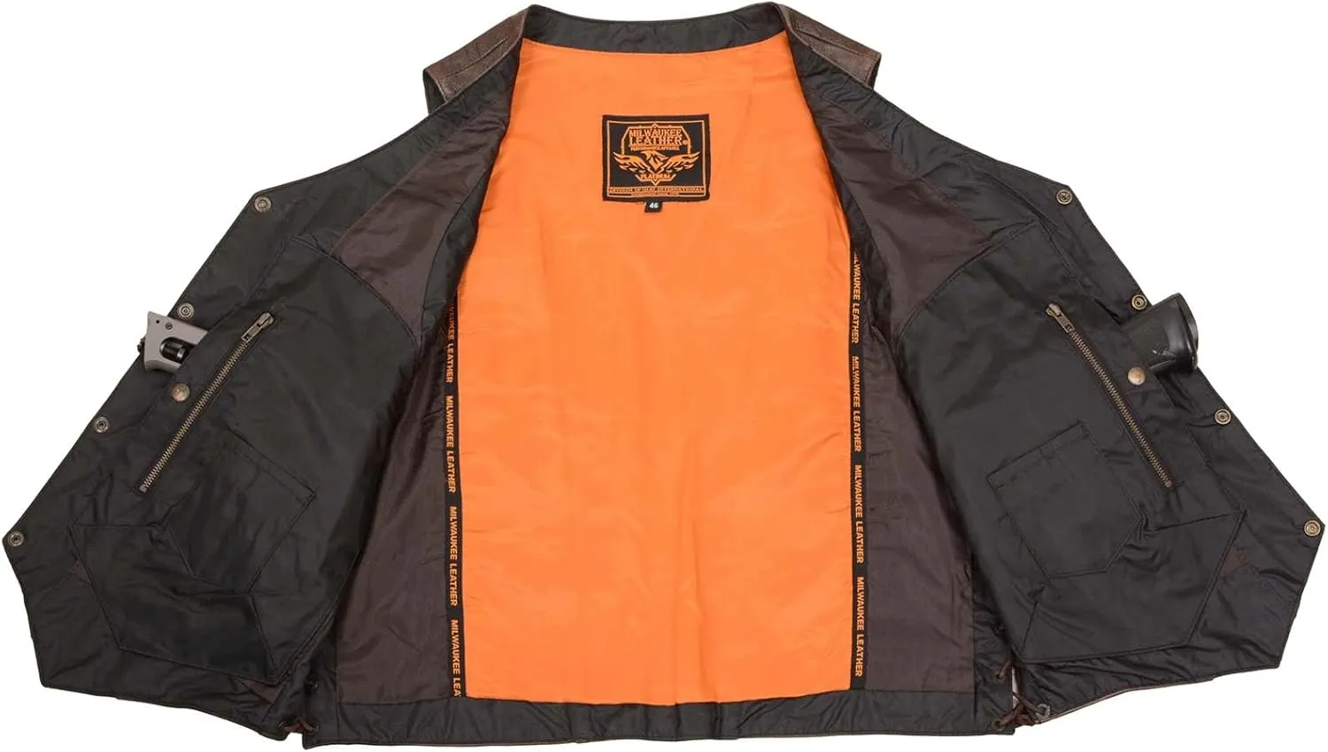 Milwaukee Leather ML1391RT Men's Retro Brown Leather Vest- 10 Pockets Side Lace 4-Snap V-Neck Motorcycle Rider Vest