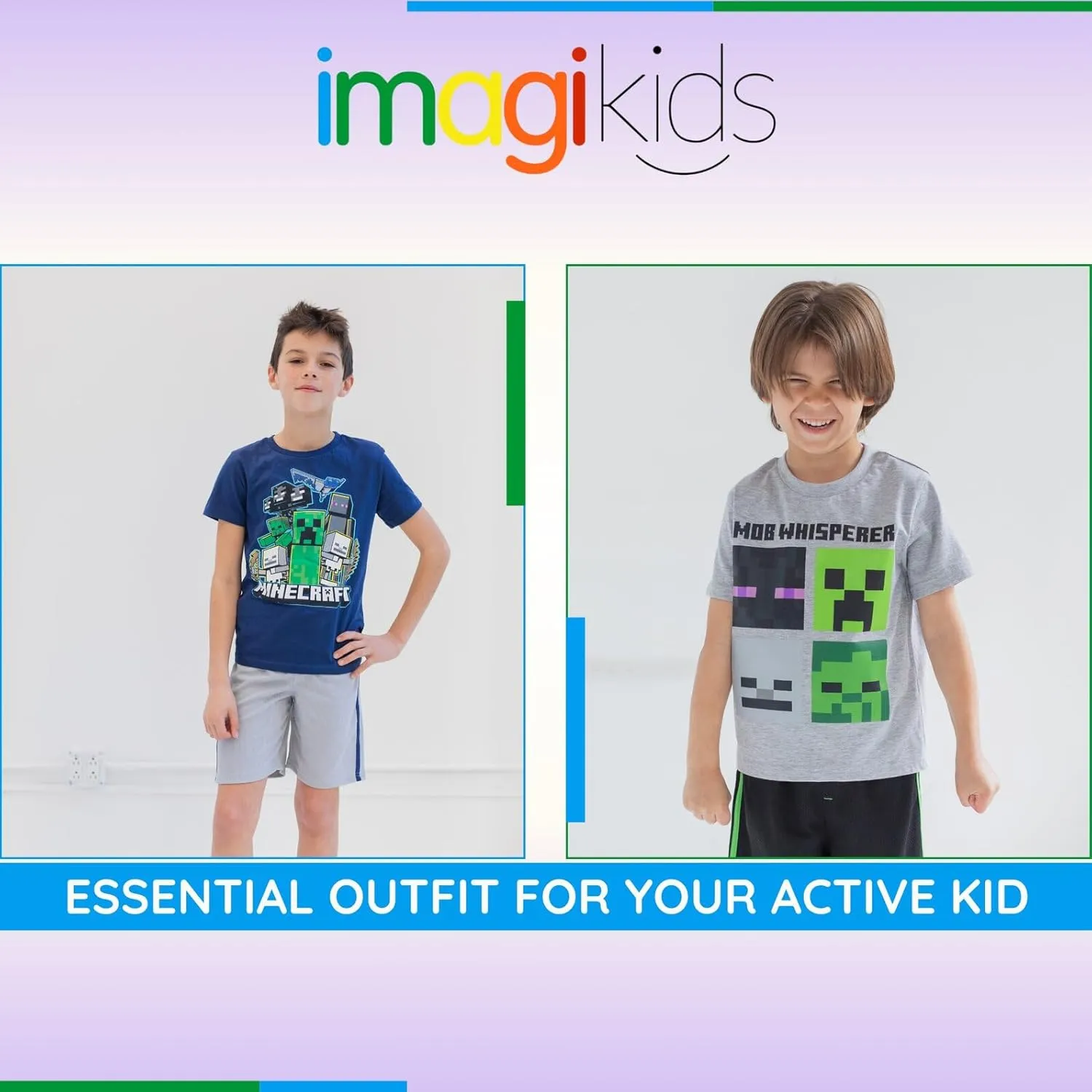Minecraft Creeper Skeleton Zombie Enderman Graphic T-Shirt and Mesh Shorts Outfit Set Little Kid to Big Kid