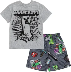 Minecraft Creeper Skeleton Zombie Enderman Graphic T-Shirt and Mesh Shorts Outfit Set Little Kid to Big Kid