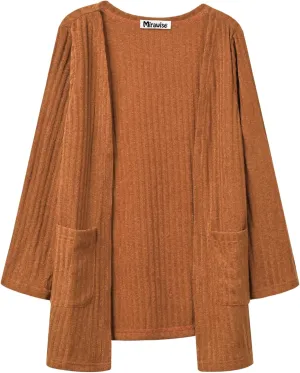 Mirawise Girls Front Open Long Sleeve Knit Cardigan Sweater with Pockets 6-13 Years