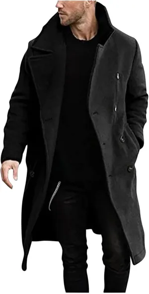 Muscularfit Trench Coat Men Waterproof Single-Breasted Windbreaker Jackets Fashion Lapel Neck Solid Winter Outerwear Jacket