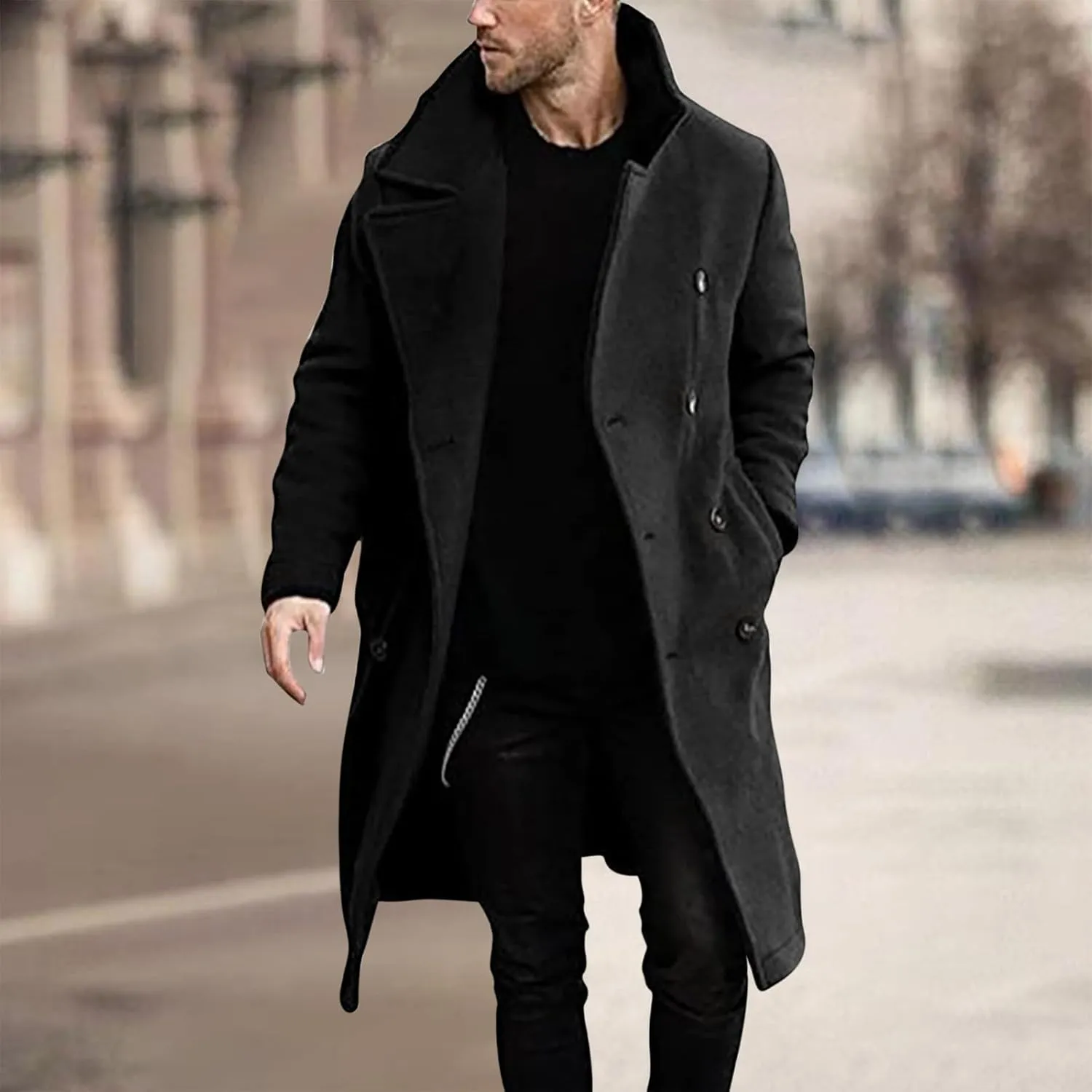 Muscularfit Trench Coat Men Waterproof Single-Breasted Windbreaker Jackets Fashion Lapel Neck Solid Winter Outerwear Jacket