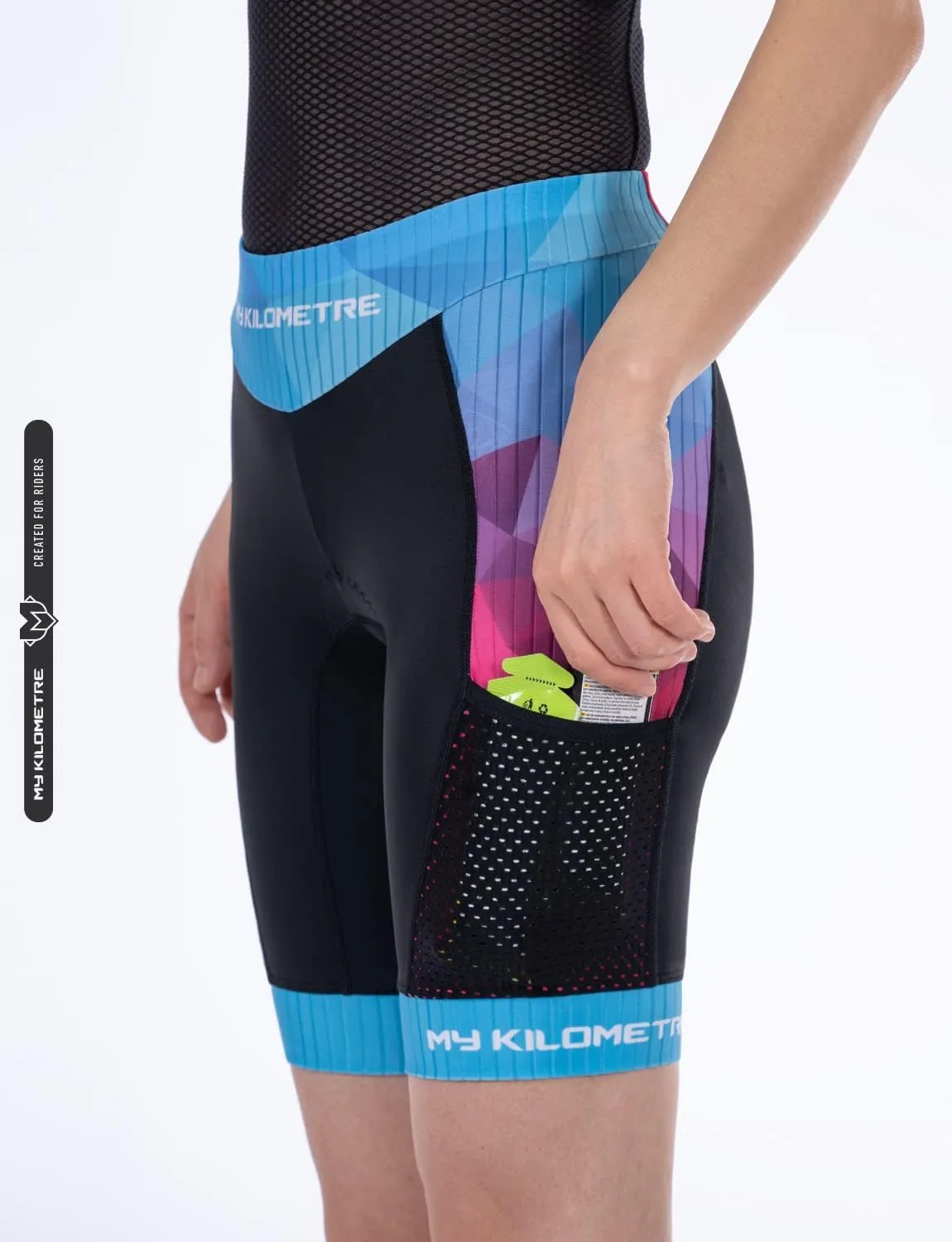MY KILOMETRE Womens Triathlon Shorts 8 Inseam Tri Shorts with Side Pockets Adjustable Drawstring