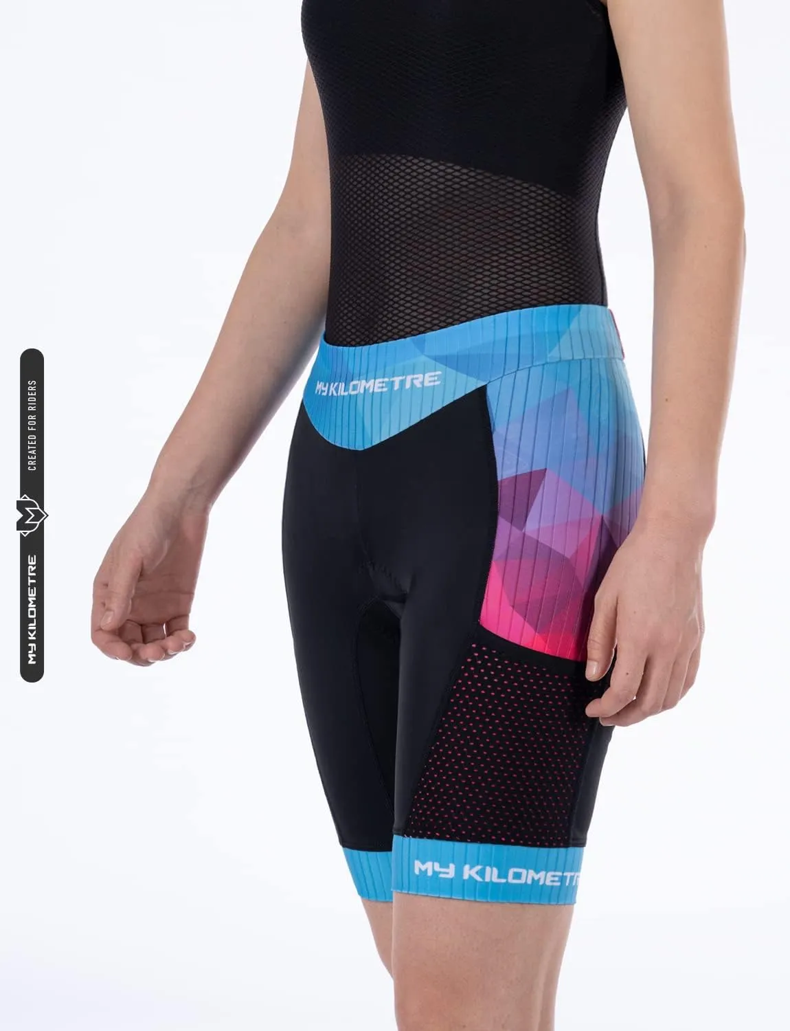 MY KILOMETRE Womens Triathlon Shorts 8 Inseam Tri Shorts with Side Pockets Adjustable Drawstring