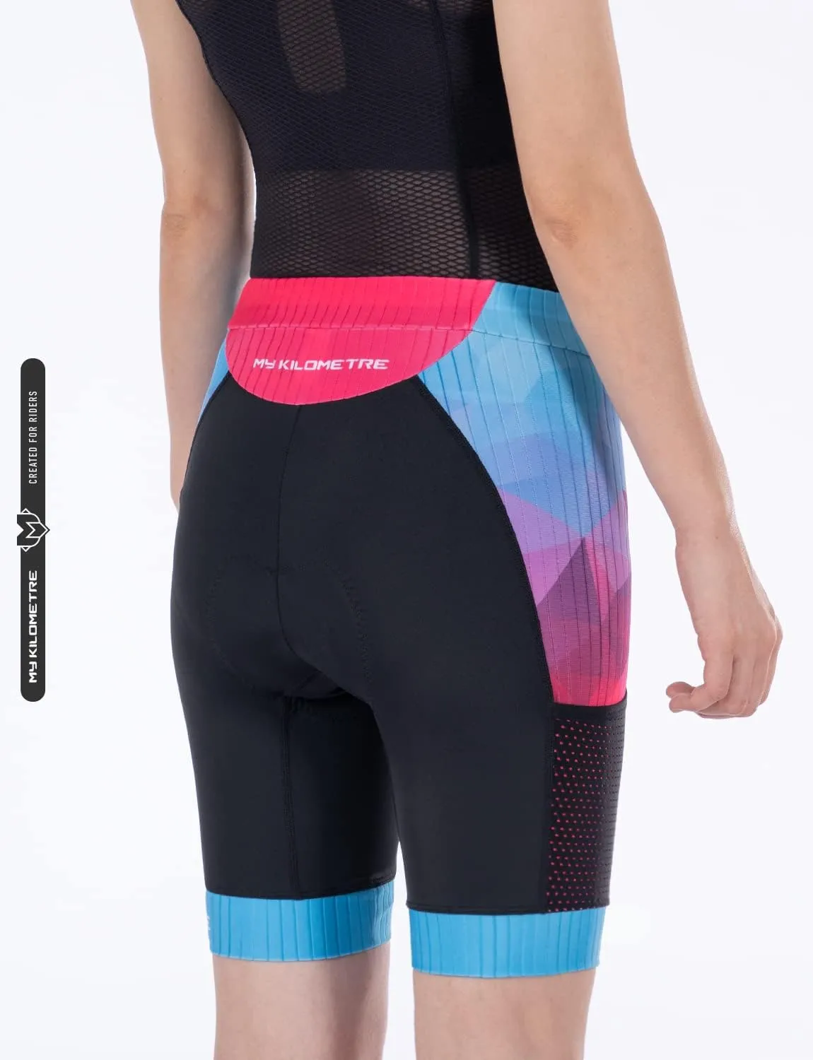 MY KILOMETRE Womens Triathlon Shorts 8 Inseam Tri Shorts with Side Pockets Adjustable Drawstring