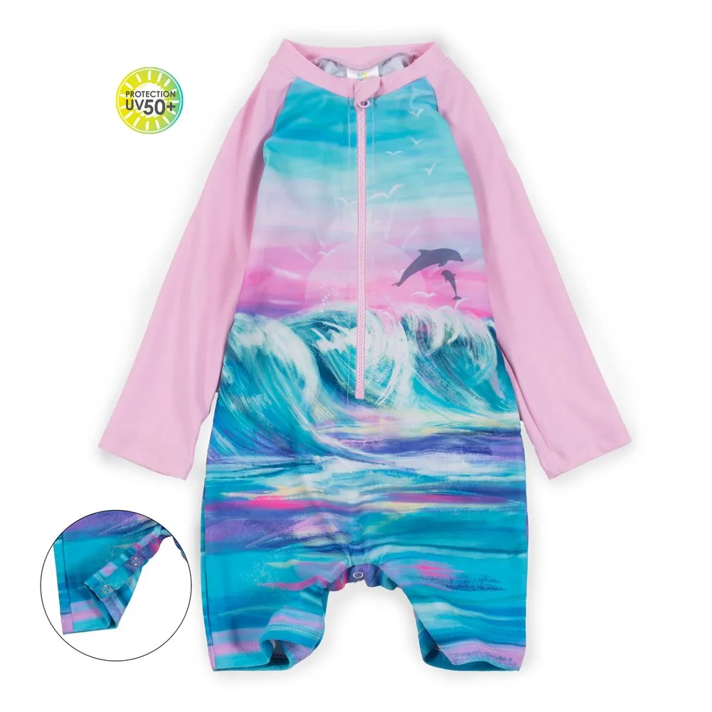 Nano One-Piece Rashguard Girls Long-Sleeve Swimsuit - Lilac (18-24 Months)