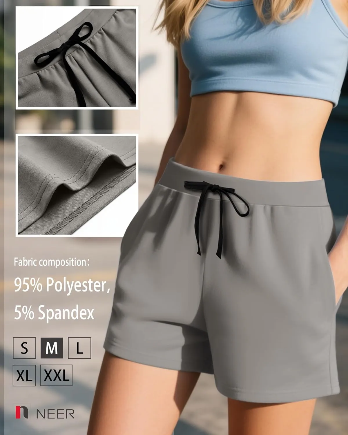 Neer 3 Pack Women's Sweat Shorts Casual Drawstring Athletic Summer Workout Lounge Shorts with Pockets