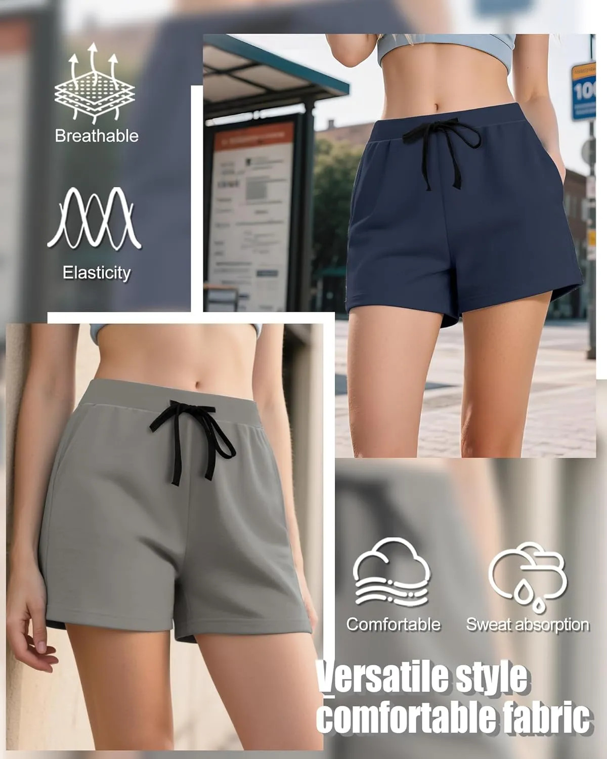 Neer 3 Pack Women's Sweat Shorts Casual Drawstring Athletic Summer Workout Lounge Shorts with Pockets