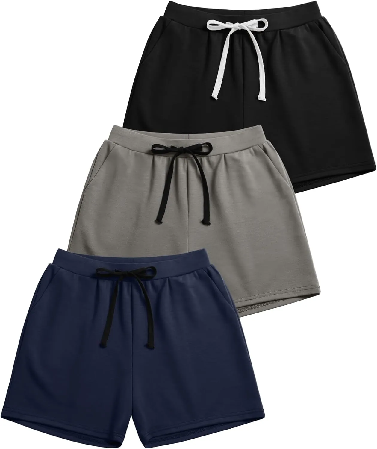 Neer 3 Pack Women's Sweat Shorts Casual Drawstring Athletic Summer Workout Lounge Shorts with Pockets