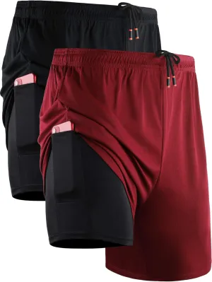 NELEUS Men's 2 in 1 Running Shorts with Liner,Dry Fit Workout Shorts with Pockets