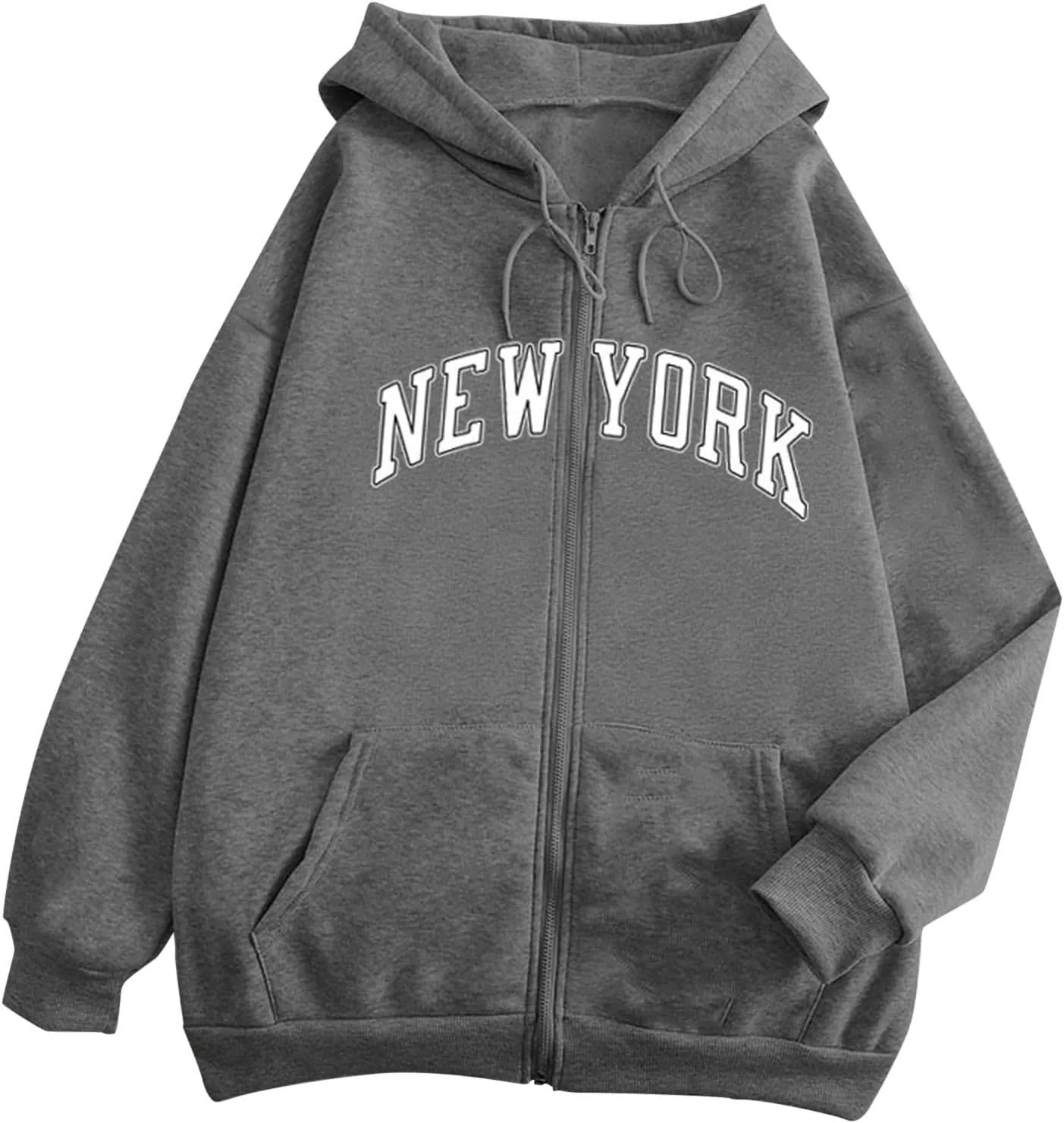NEW YORK Letter Graphic Hoodies Sweatshirts for Women Zip Up Fall Drawstring Hoodie Jackets Y2K Clothes With Pockets