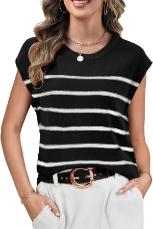 Neweek Women's Cap Sleeve Sweater Vest Crew Neck Sleeveless Casual Knit Tops 2025 Summer Clothes S-XXL