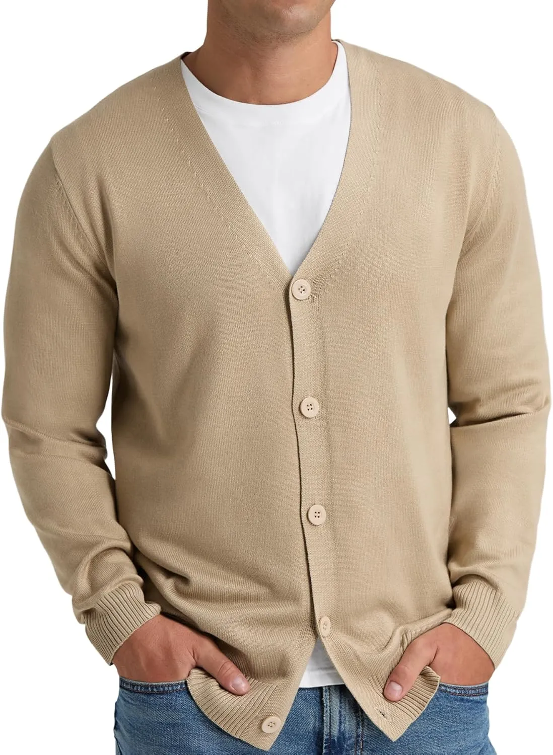 NITAGUT Mens Cardigan Sweater Vintage Striped V-Neck Long Sleeve Button Down Knitted Sweaters