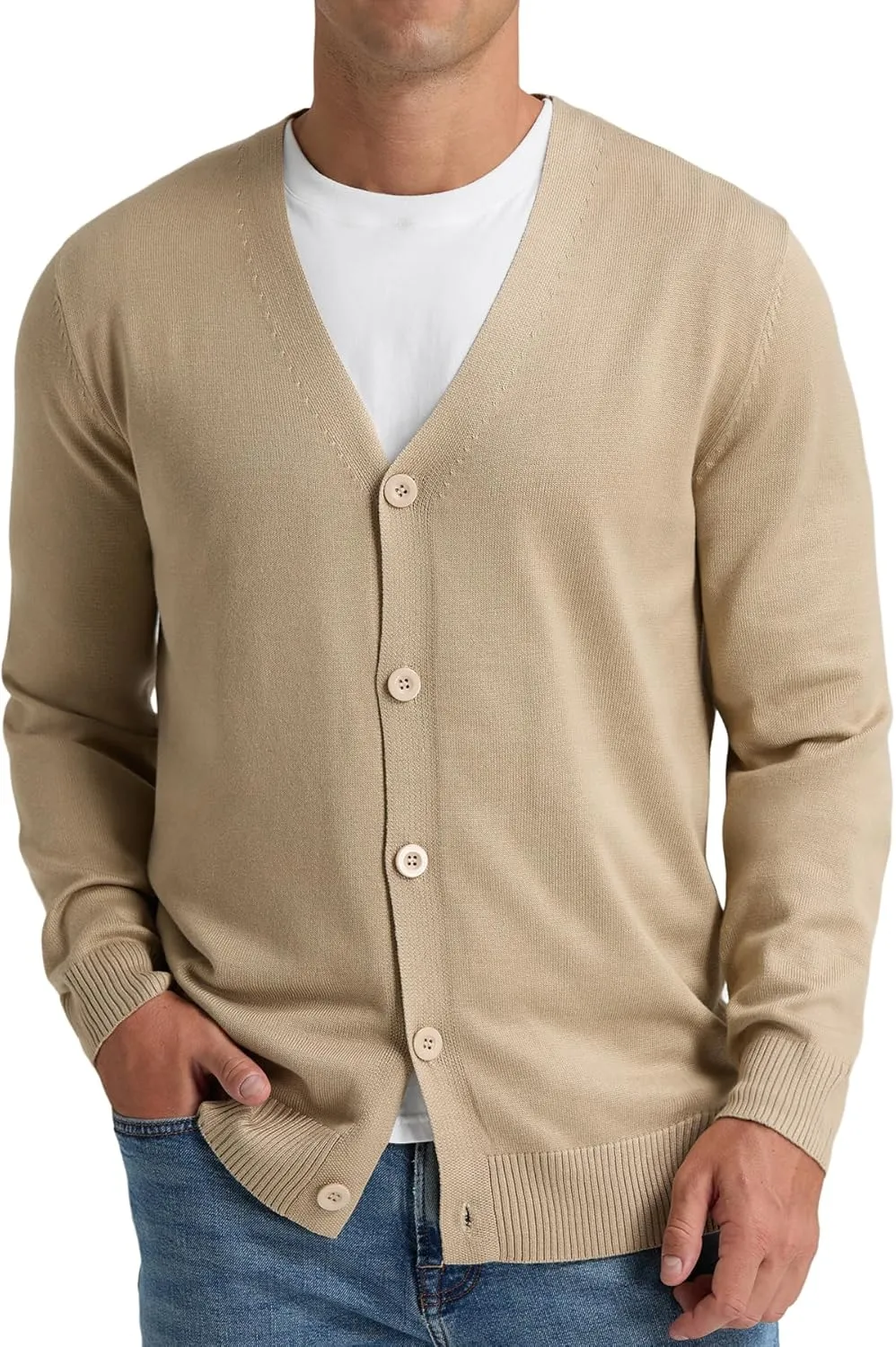 NITAGUT Mens Cardigan Sweater Vintage Striped V-Neck Long Sleeve Button Down Knitted Sweaters