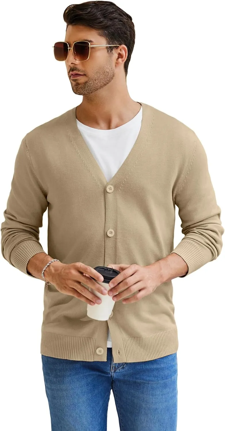 NITAGUT Mens Cardigan Sweater Vintage Striped V-Neck Long Sleeve Button Down Knitted Sweaters