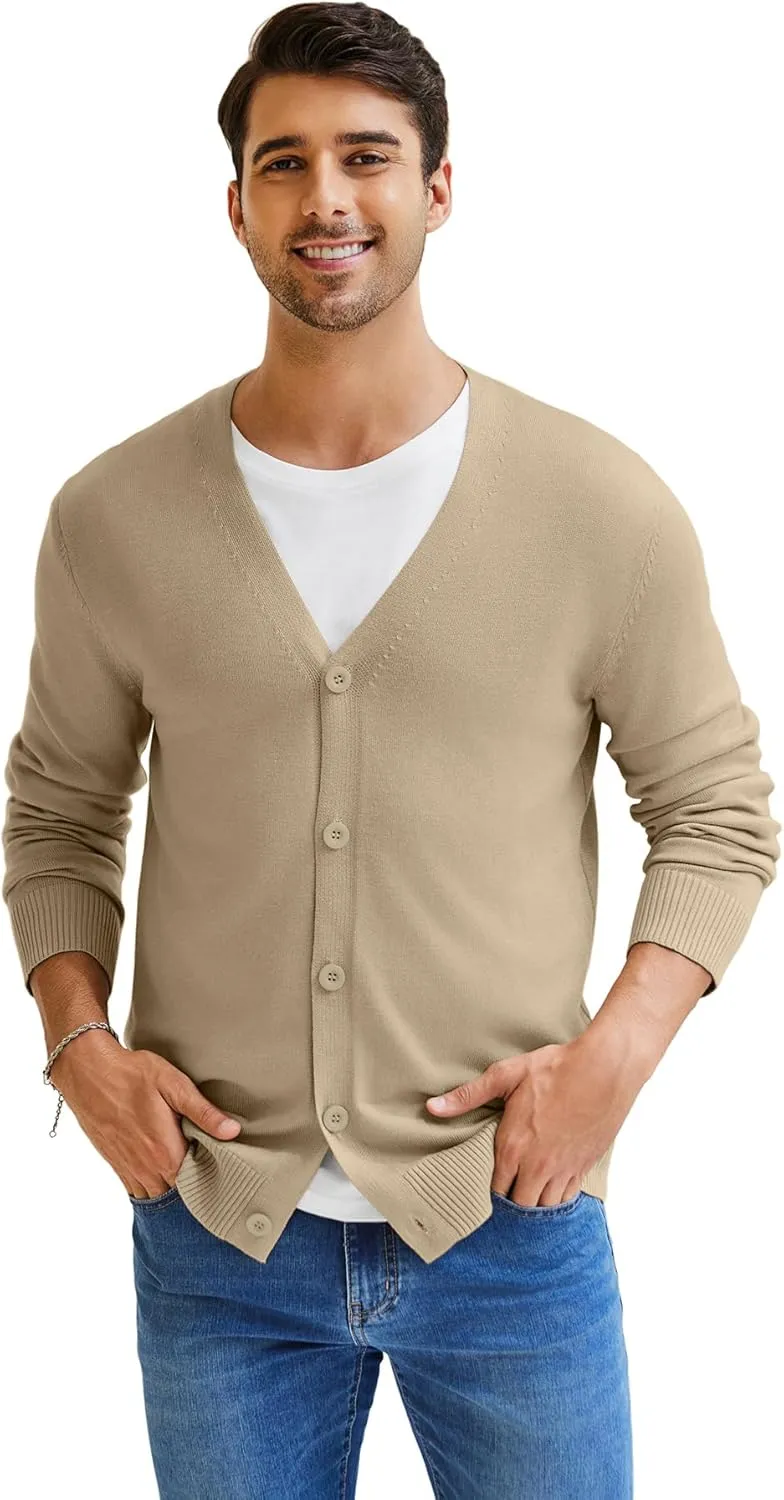NITAGUT Mens Cardigan Sweater Vintage Striped V-Neck Long Sleeve Button Down Knitted Sweaters