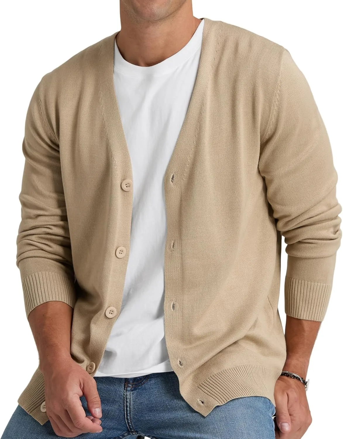 NITAGUT Mens Cardigan Sweater Vintage Striped V-Neck Long Sleeve Button Down Knitted Sweaters