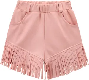 Noomelfish Kids Faux Suede Fringe Shorts Tassel Cowgirl Outfits with Pockets (5-12 Years)