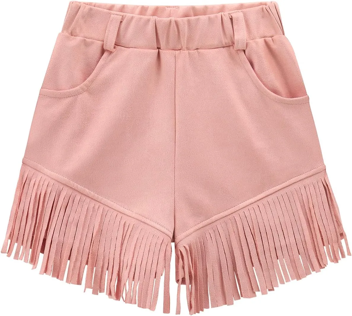 Noomelfish Kids Faux Suede Fringe Shorts Tassel Cowgirl Outfits with Pockets (5-12 Years)