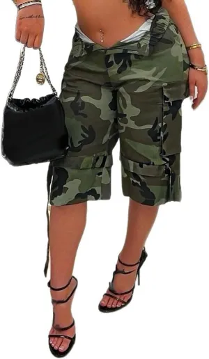 NRTHYE Womens High Waisted Camo Shorts Casual Trendy Short Pants Summer Shorts with Pockets