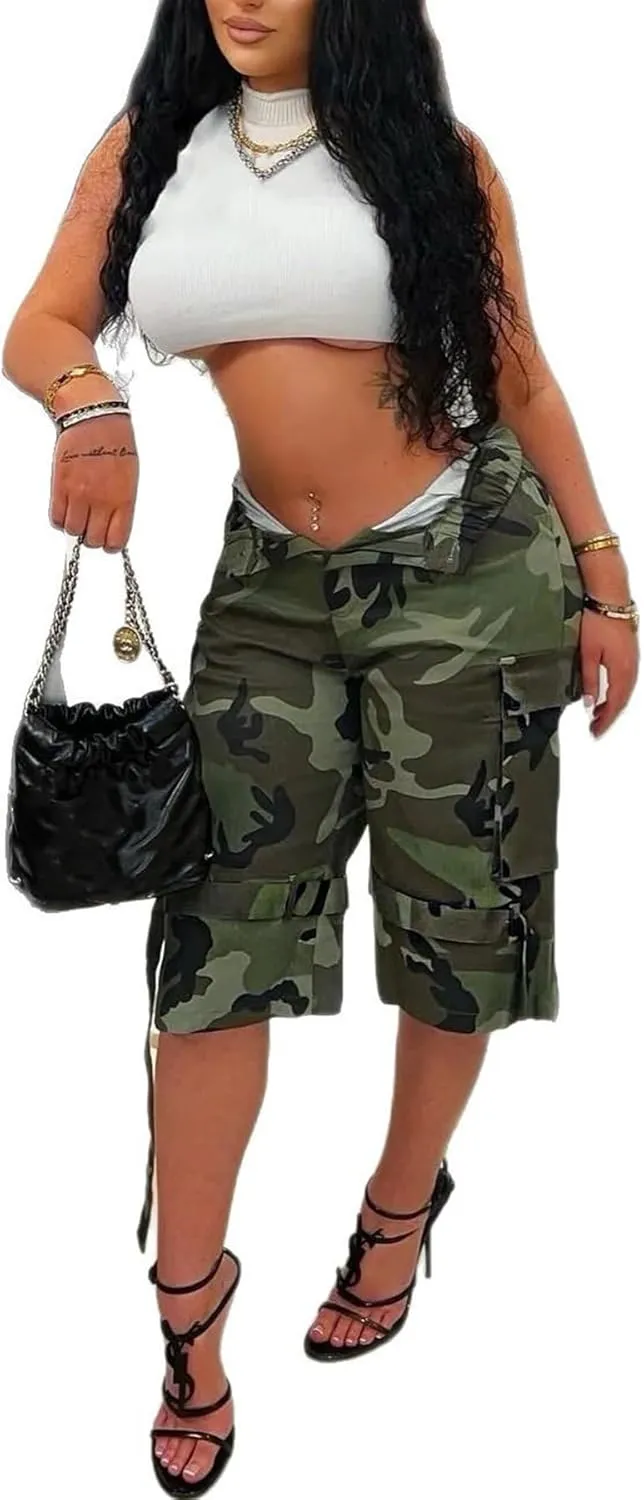 NRTHYE Womens High Waisted Camo Shorts Casual Trendy Short Pants Summer Shorts with Pockets