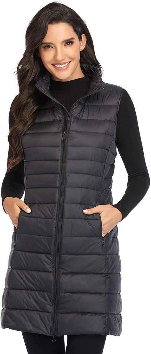 Obosoyo Women's Ultra Light Long Down Vest Winter Packable Down Jacket Lightweight Outdoor Puffer Vest Coat