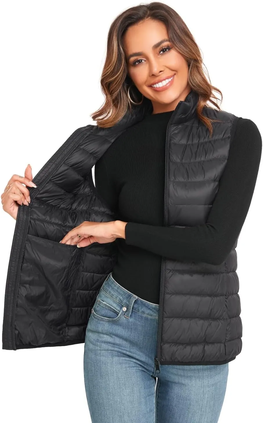 Obosoyo Women's Ultra Light Long Down Vest Winter Packable Down Jacket Lightweight Outdoor Puffer Vest Coat