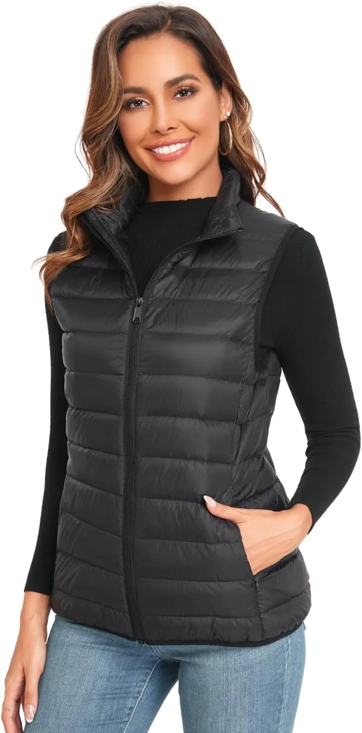 Obosoyo Women's Ultra Light Long Down Vest Winter Packable Down Jacket Lightweight Outdoor Puffer Vest Coat