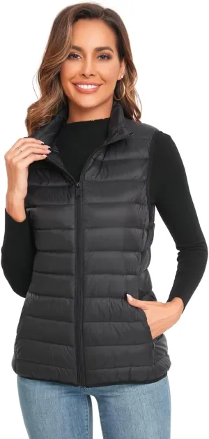 Obosoyo Women's Ultra Light Long Down Vest Winter Packable Down Jacket Lightweight Outdoor Puffer Vest Coat