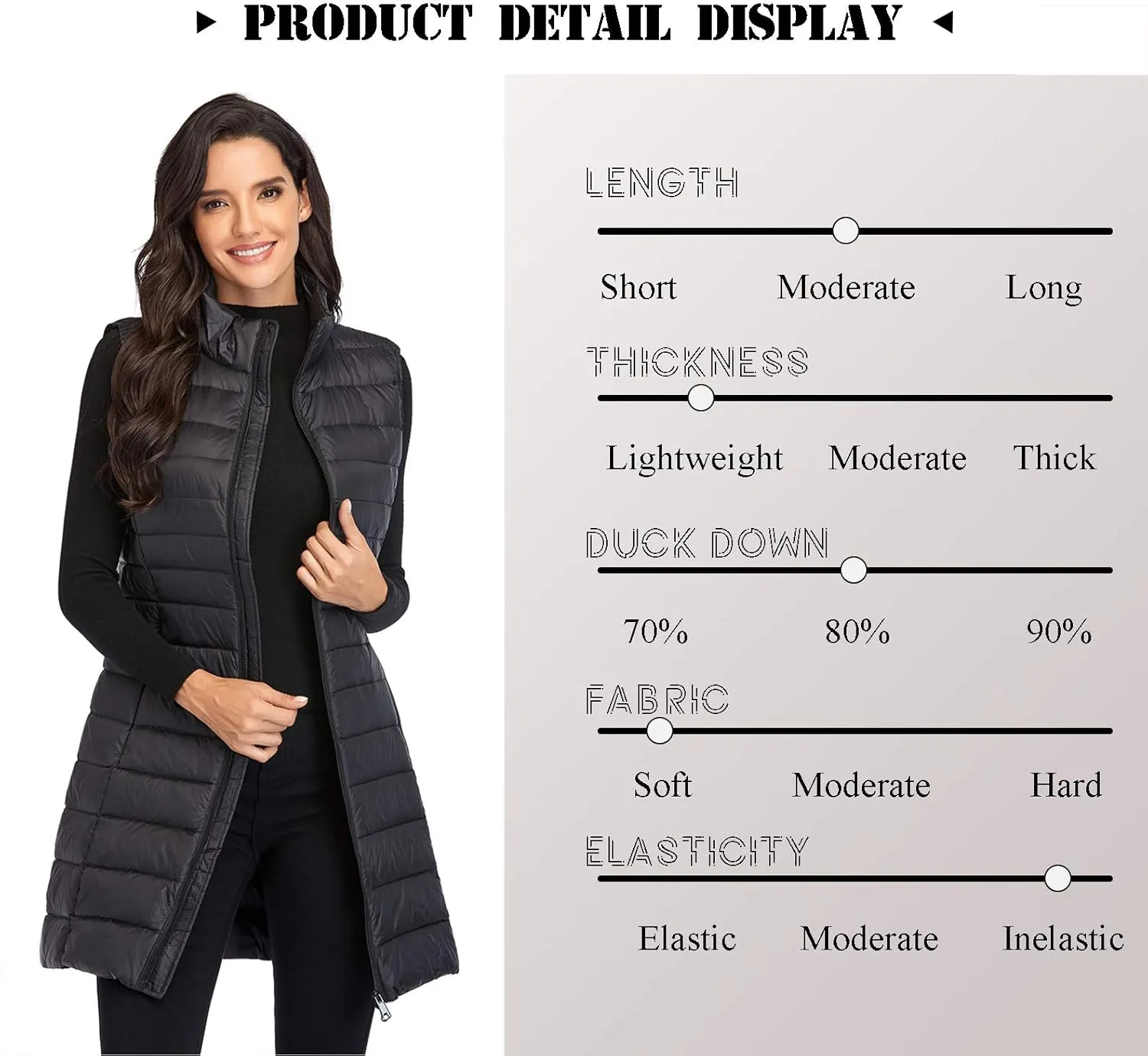 Obosoyo Women's Ultra Light Long Down Vest Winter Packable Down Jacket Lightweight Outdoor Puffer Vest Coat