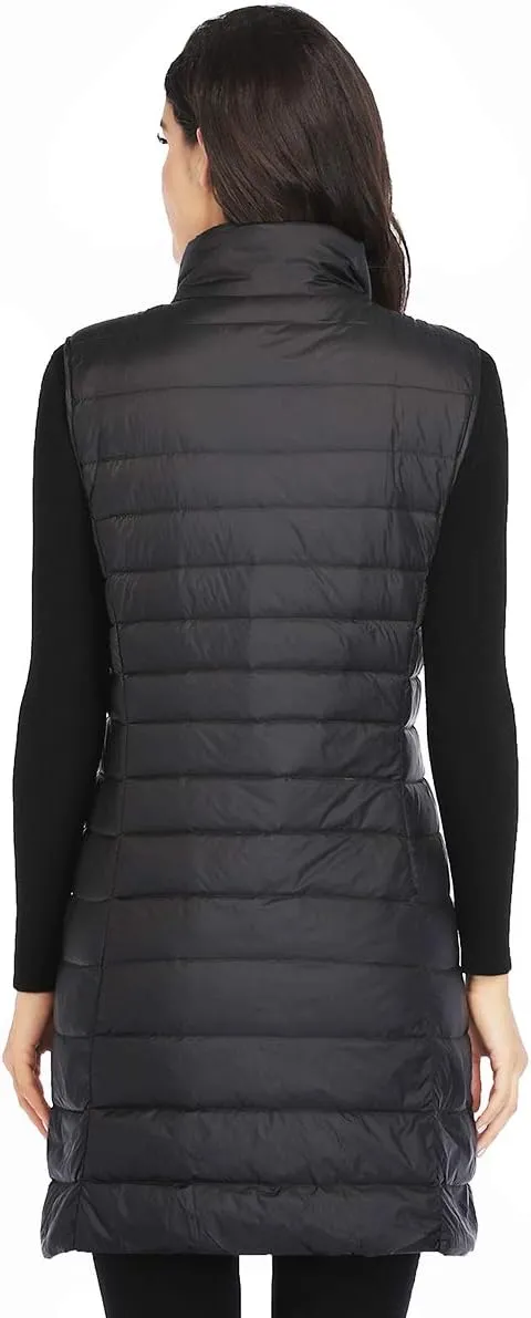 Obosoyo Women's Ultra Light Long Down Vest Winter Packable Down Jacket Lightweight Outdoor Puffer Vest Coat