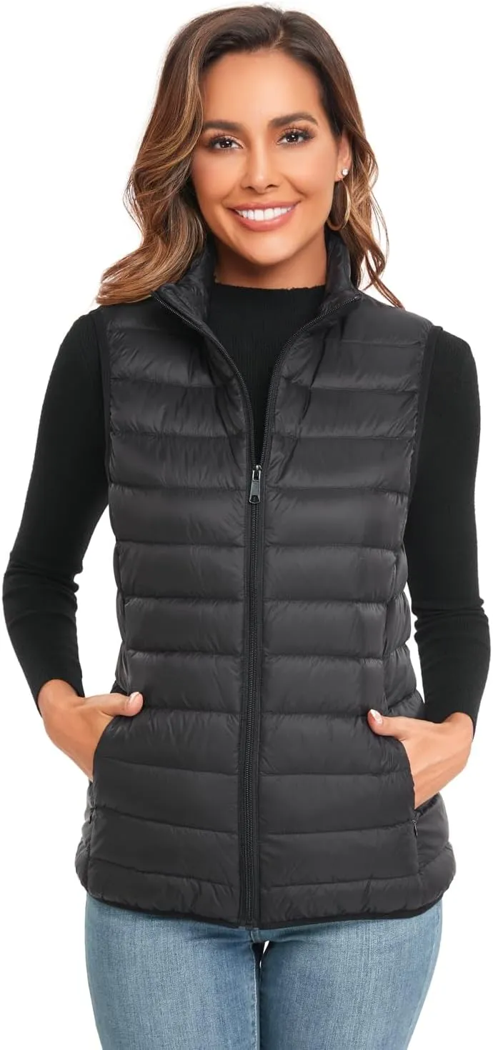 Obosoyo Women's Ultra Light Long Down Vest Winter Packable Down Jacket Lightweight Outdoor Puffer Vest Coat
