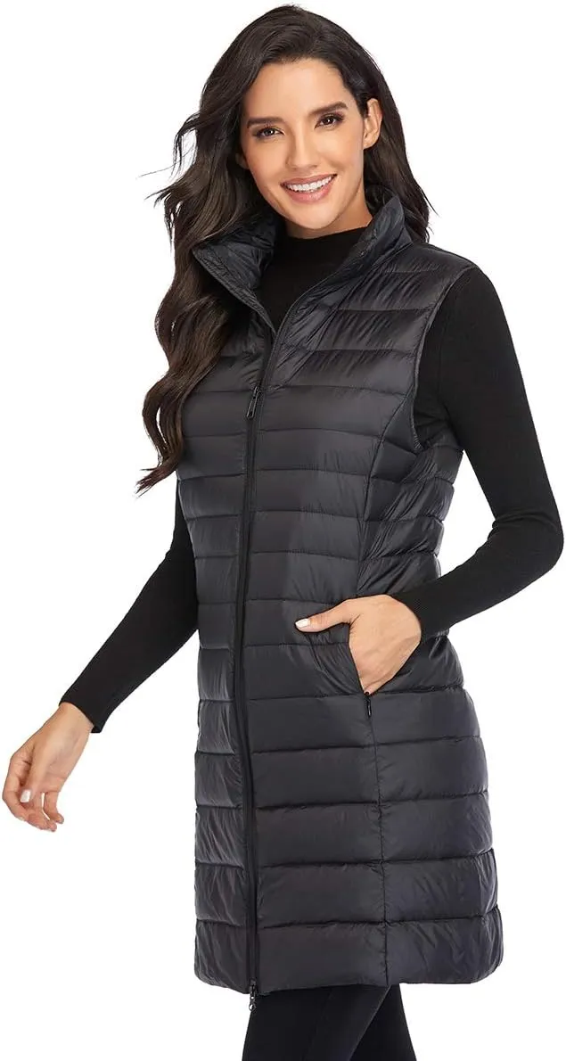 Obosoyo Women's Ultra Light Long Down Vest Winter Packable Down Jacket Lightweight Outdoor Puffer Vest Coat