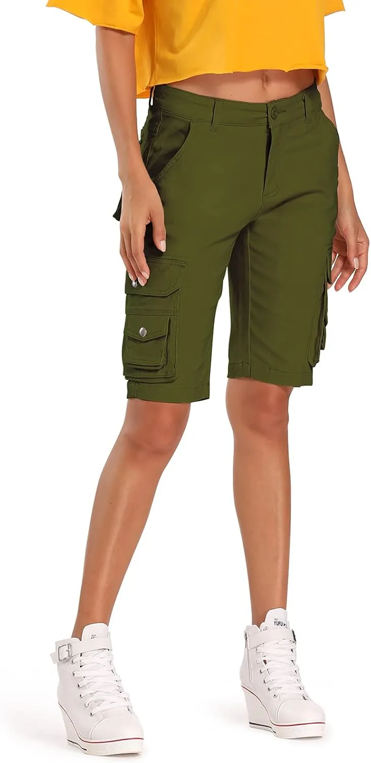 OCHENTA Women's Casual Multi-Pockets Bermuda Cargo Shorts Camo Knee Length Summer Hiking Shorts