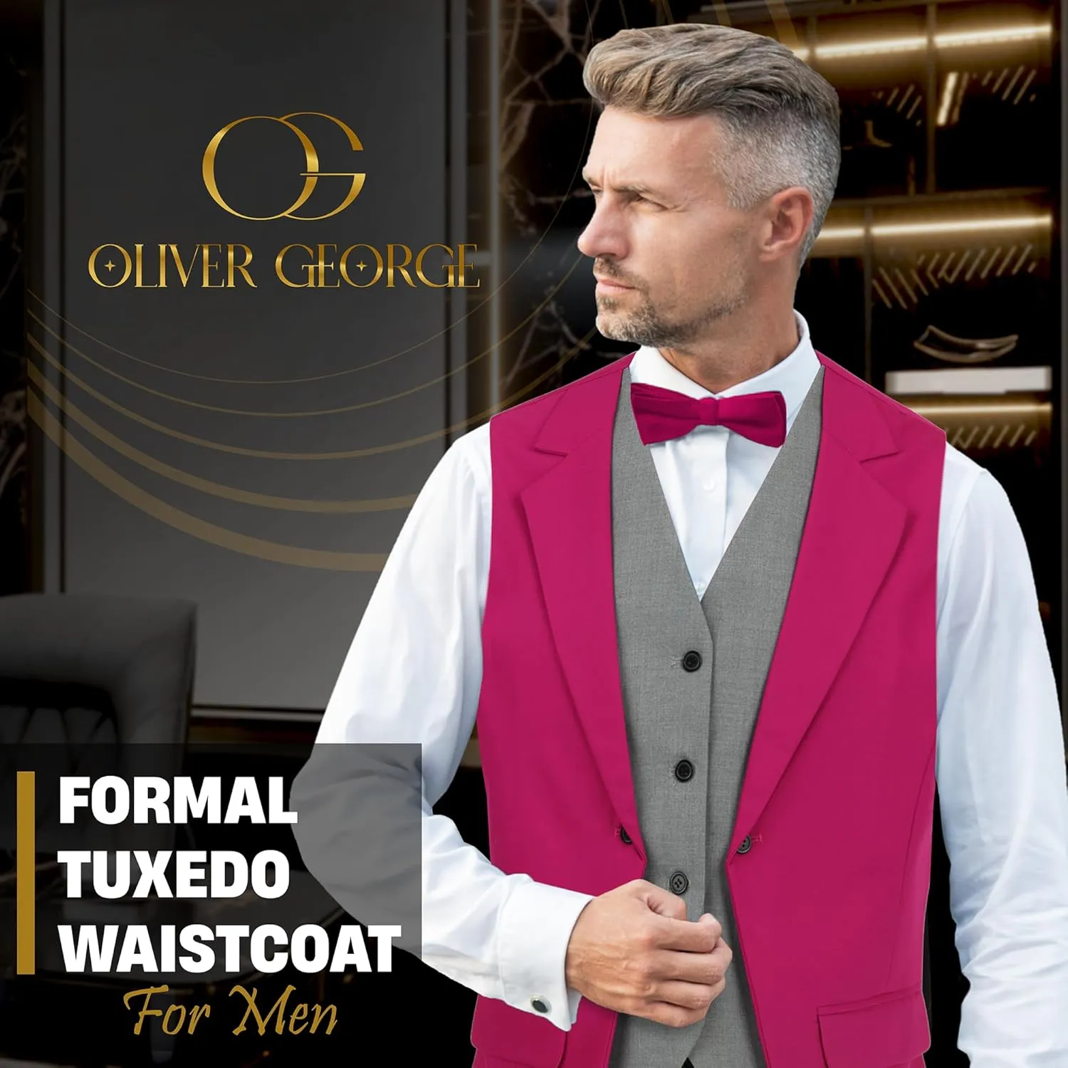 Oliver George Men's Layered Formal Solid Formal Tuxedo Dress Vest Waistcoat Business Vest for Suit or Tuxedo