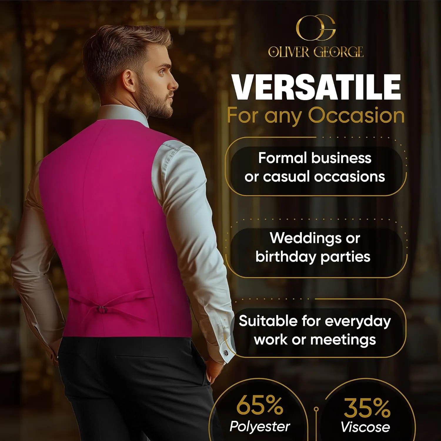 Oliver George Men's Layered Formal Solid Formal Tuxedo Dress Vest Waistcoat Business Vest for Suit or Tuxedo