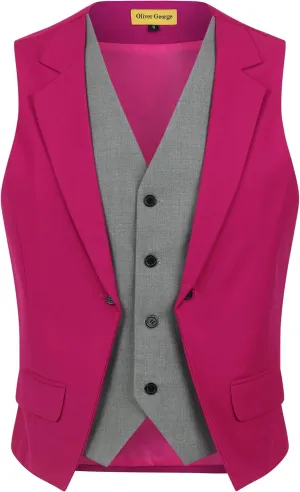 Oliver George Men's Layered Formal Solid Formal Tuxedo Dress Vest Waistcoat Business Vest for Suit or Tuxedo