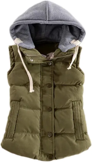 OMZIN Winter Hooded Vest Puffer Sleeveless Outwear Pockets Cotton Casual Vest