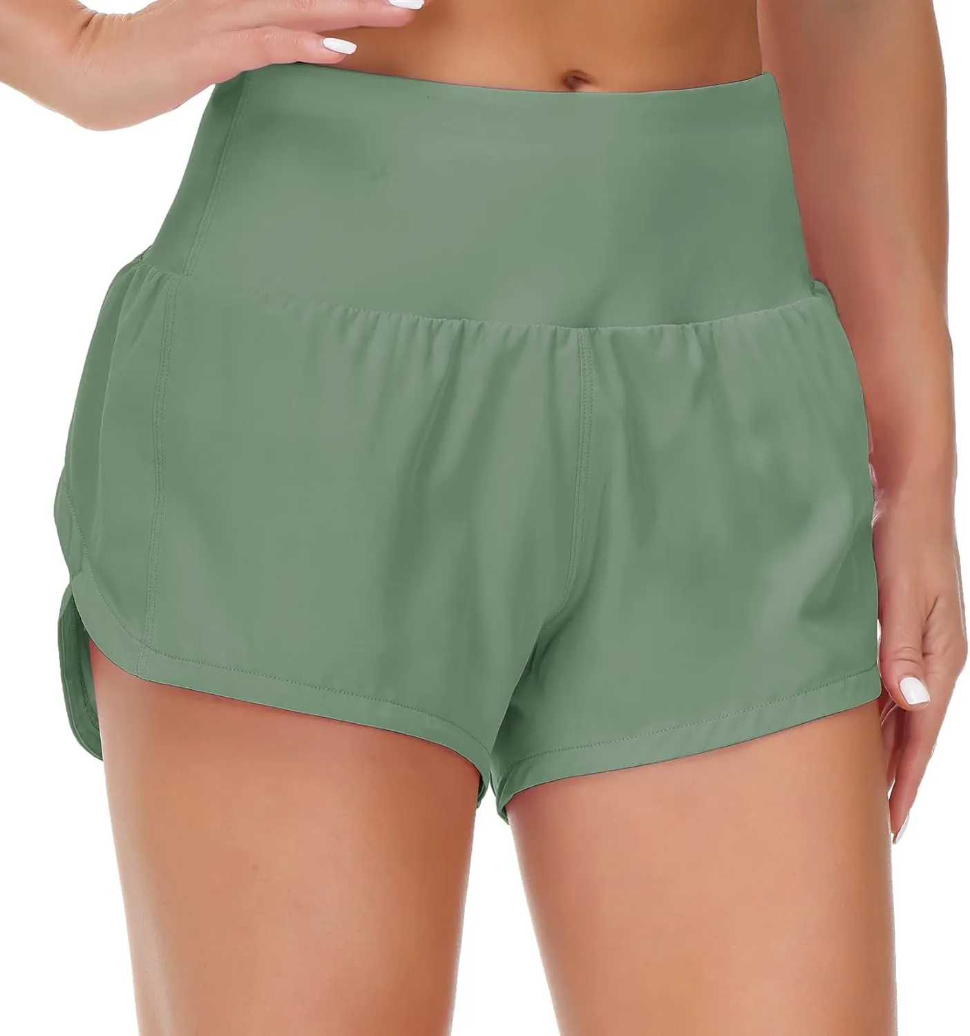 Origiwish Women's High Waisted Running Shorts with Liner Quick Dry Athletic Workout Shorts Zipper Pockets