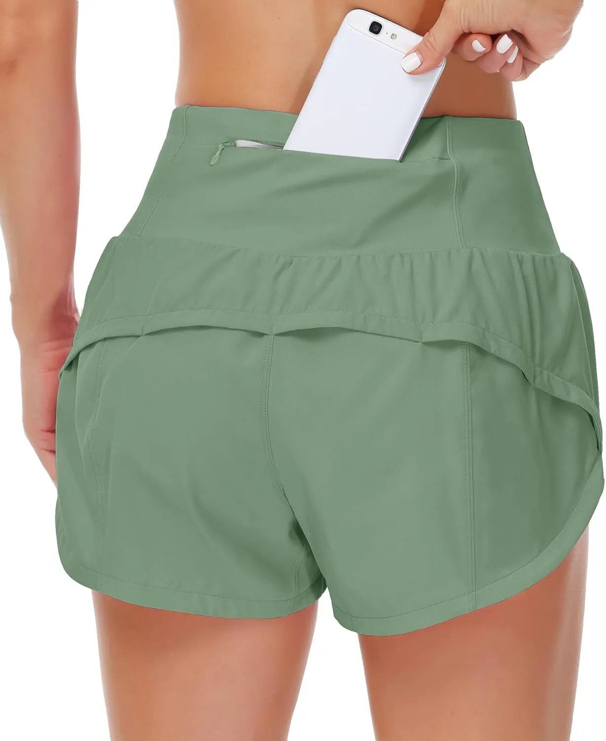 Origiwish Women's High Waisted Running Shorts with Liner Quick Dry Athletic Workout Shorts Zipper Pockets