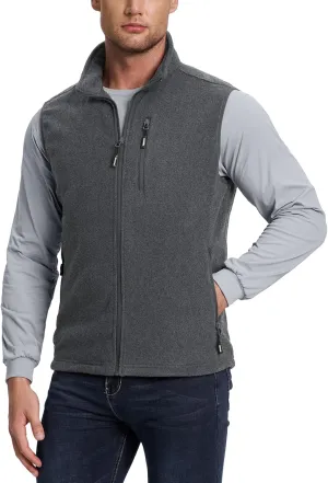 Outdoor Ventures Men's Full-Zip Lightweight Polar Fleece Vest Outerwear with 5 Pockets Warm Winter Sleeveless Jacket Casual