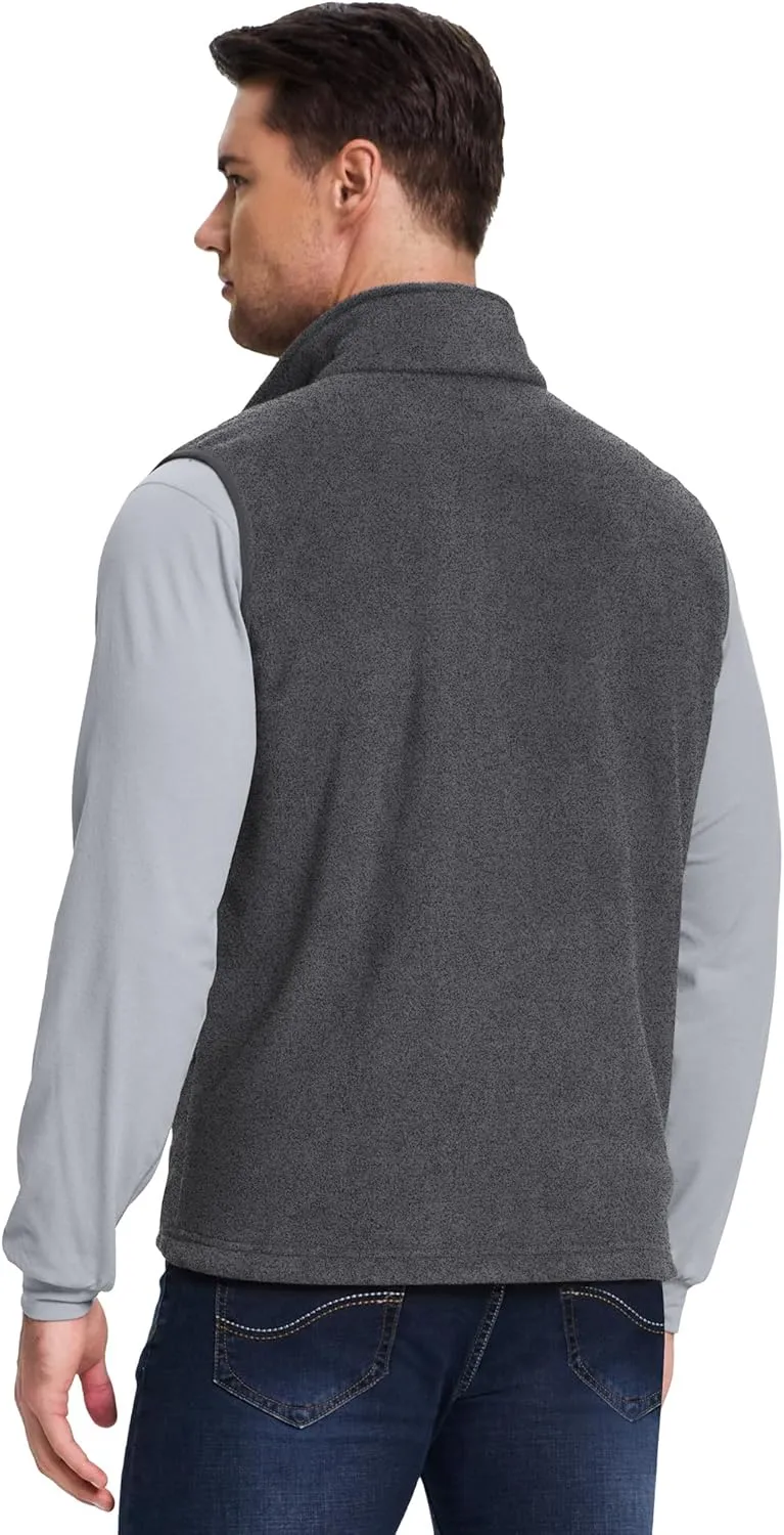 Outdoor Ventures Men's Full-Zip Lightweight Polar Fleece Vest Outerwear with 5 Pockets Warm Winter Sleeveless Jacket Casual