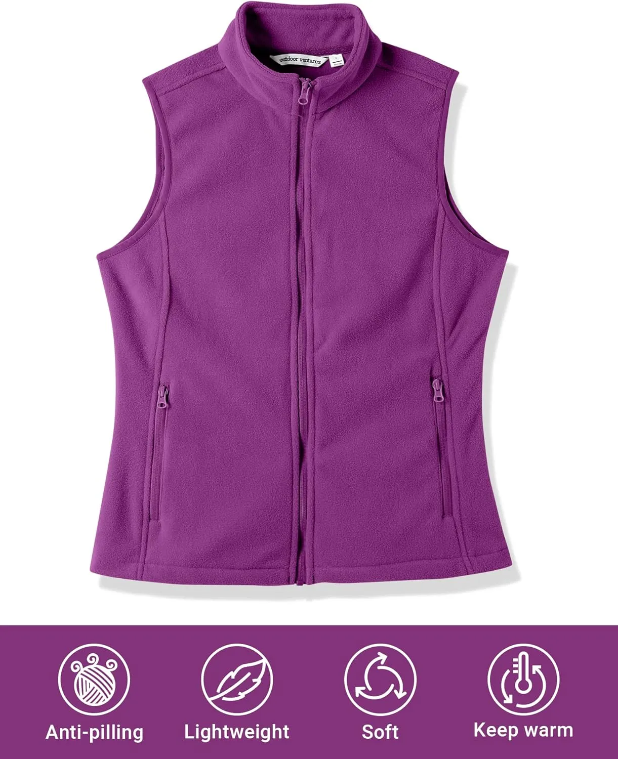 Outdoor Ventures Women's Polar Fleece Zip Vest Outerwear with Pockets,Warm Sleeveless Coat Vest for Fall & Winter