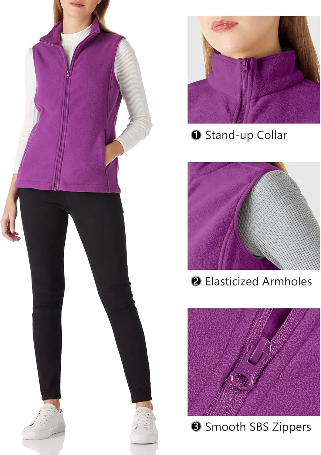 Outdoor Ventures Women's Polar Fleece Zip Vest Outerwear with Pockets,Warm Sleeveless Coat Vest for Fall & Winter