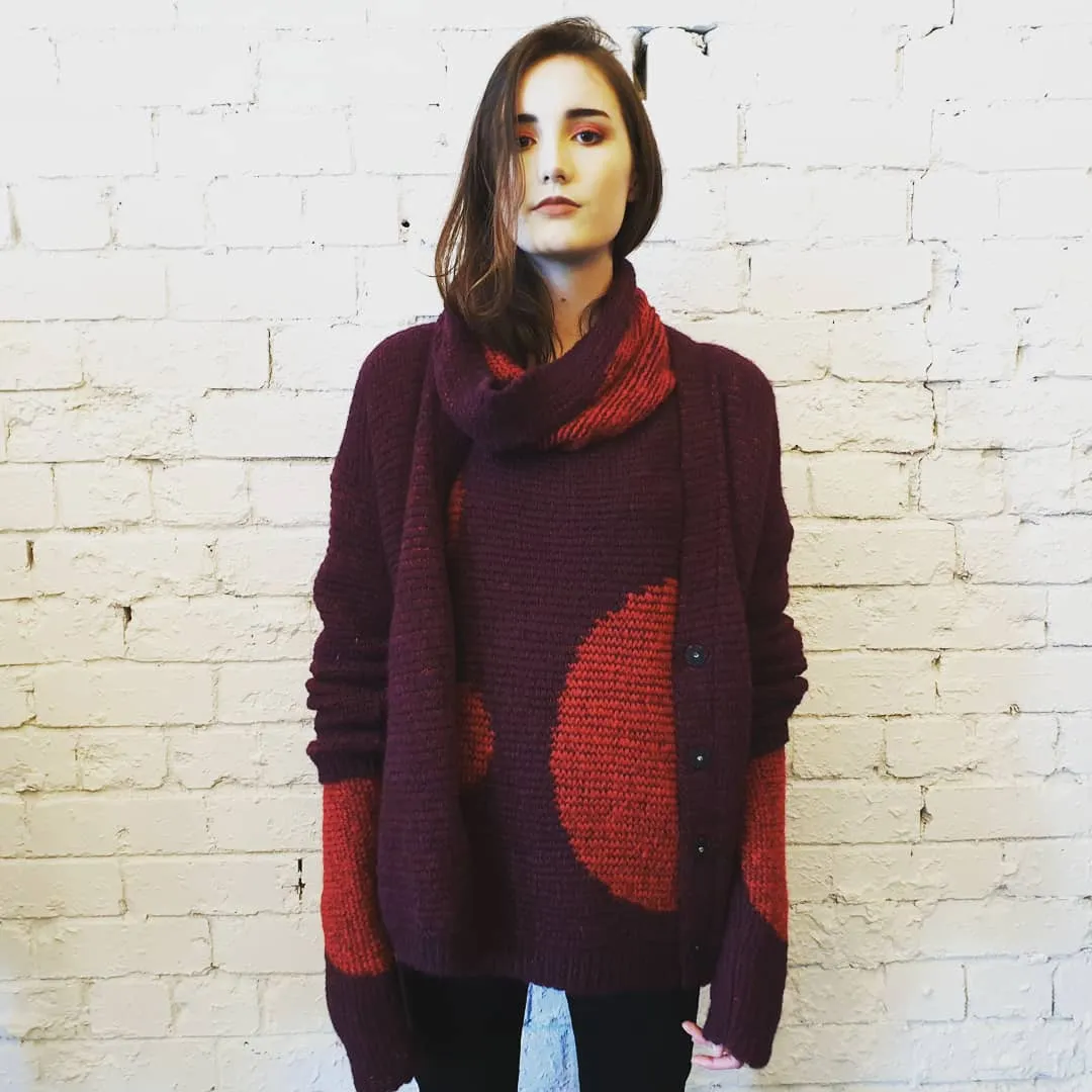 Over size spot sweater (Alpaca) - Orange / Pink