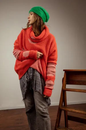Over size spot sweater (Alpaca) - Orange / Pink