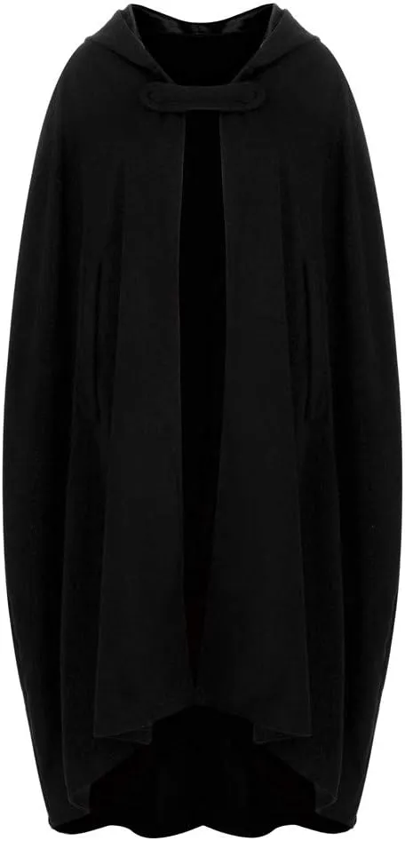 Overcoat for Women Winter Cloak with Arm Slits Womens Cape Hooded Cardigans Mid Length Open Front Poncho Outwear