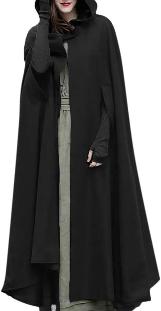Overcoat for Women Winter Cloak with Arm Slits Womens Cape Hooded Cardigans Mid Length Open Front Poncho Outwear
