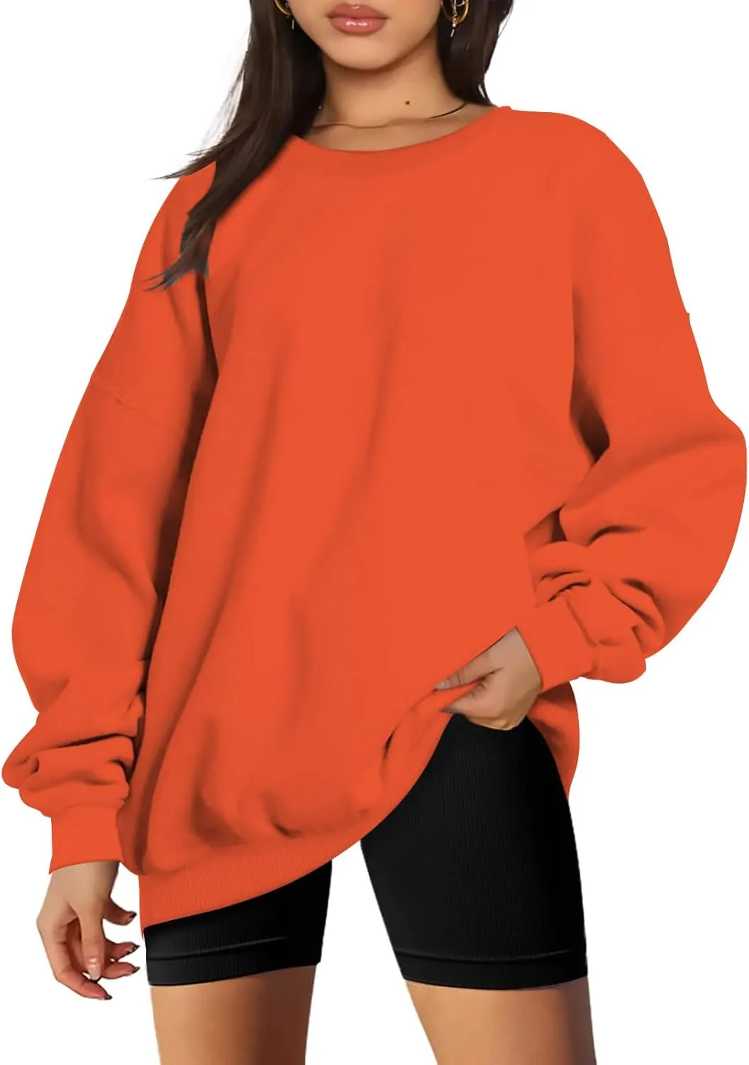 Oversized Crewneck Sweatshirt Women Trendy y2k Clothes Teen Girls Long Sleeve Drop Shoulder Pullover Fleece Sweatshirts